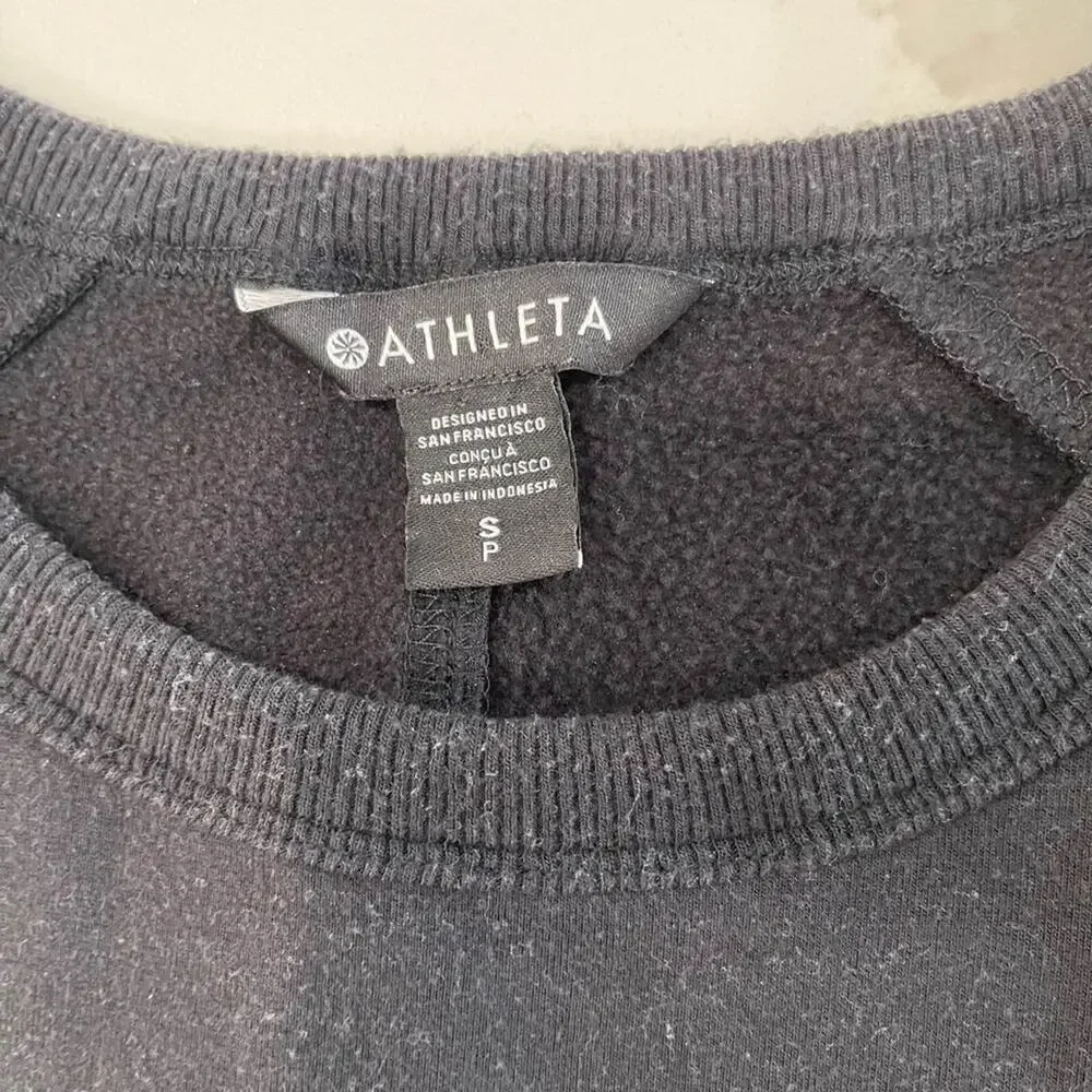 Athleta Coaster Luxe Recover Crewneck Sweatshirt Women's Small Petite Black Cozy - Picture 4 of 9